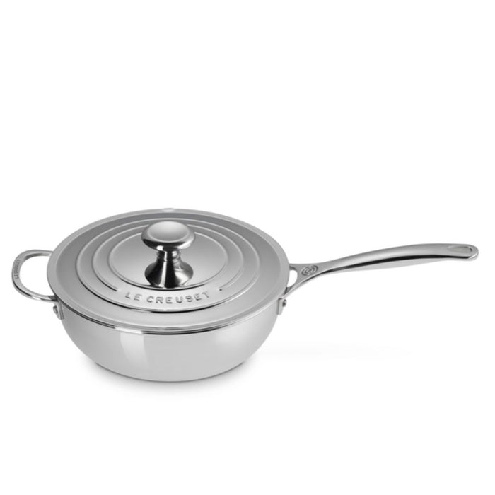 Le Creuset Signature 3 Ply Stainless Steel Non-Stick Chefs Pan with Lid and Helper Handle - 24cm