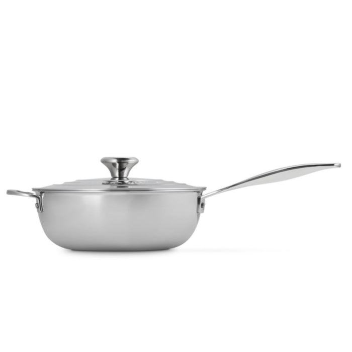 Le Creuset Signature 3 Ply Stainless Steel Non-Stick Chefs Pan with Lid and Helper Handle - 24cm