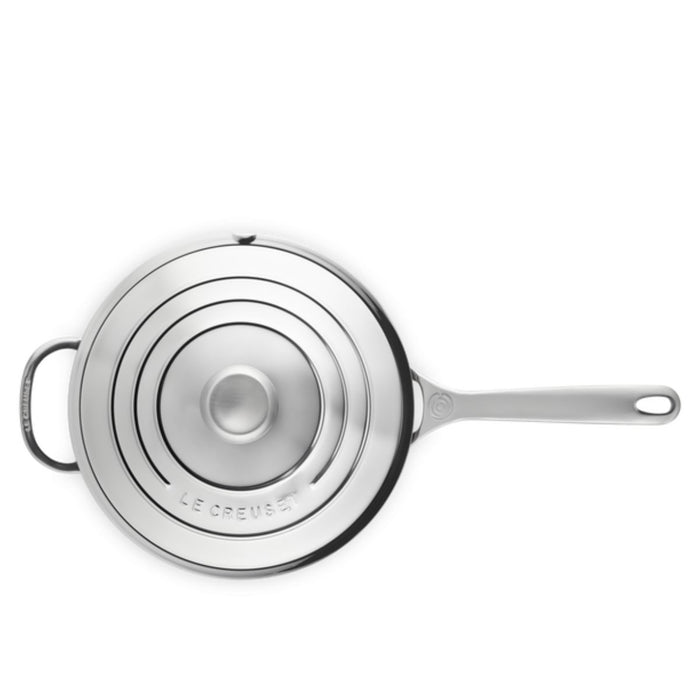 Le Creuset Signature 3 Ply Stainless Steel Non-Stick Chefs Pan with Lid and Helper Handle - 24cm