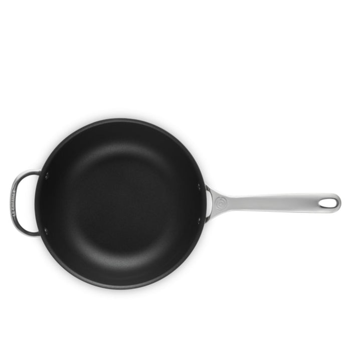 Le Creuset Signature 3 Ply Stainless Steel Non-Stick Chefs Pan with Lid and Helper Handle - 24cm