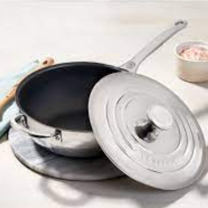 Le Creuset Signature 3 Ply Stainless Steel Non-Stick Chefs Pan with Lid and Helper Handle - 24cm