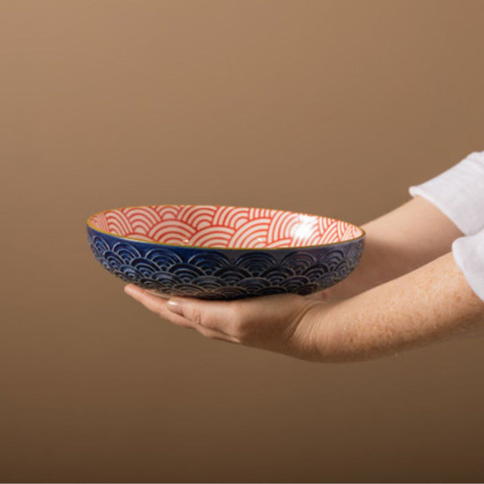 Mikasa Stoneware Bowl - 21cm - Blue Arched Pattern
