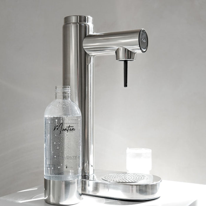 Monten Polished Steel Soda Maker + 1 Stainless Steel Bottle