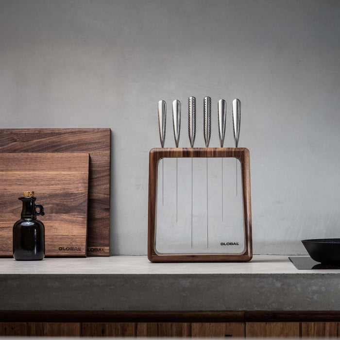 Global Hashira Knife Block Walnut - 7 Piece